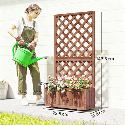 Wooden Pine Raised Bed Planter with Trellis for Garden Flowers - Orange