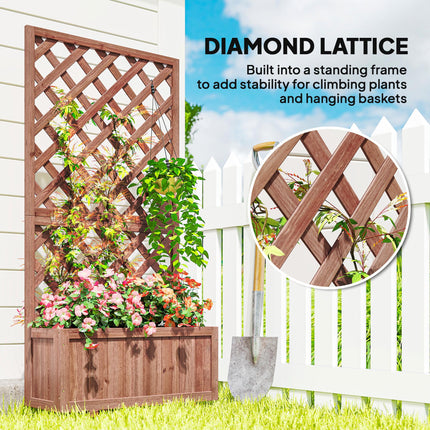 Wooden Pine Raised Bed Planter with Trellis for Garden Flowers - Orange