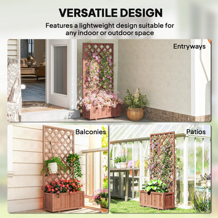 Wooden Pine Raised Bed Planter with Trellis for Garden Flowers - Orange