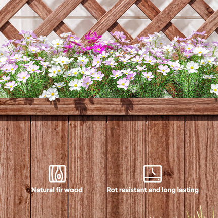 Wooden Pine Raised Bed Planter with Trellis for Garden Flowers - Orange