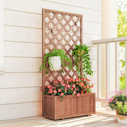 Wooden Pine Raised Bed Planter with Trellis for Garden Flowers - Orange