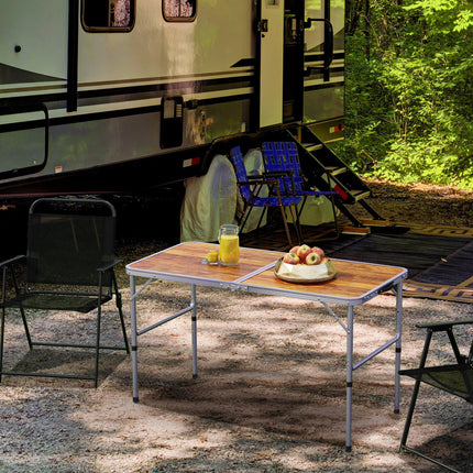 Height Adjustable 3ft Folding Camping Table with Aluminium Frame - Coffee