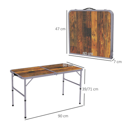 Height Adjustable 3ft Folding Camping Table with Aluminium Frame - Coffee