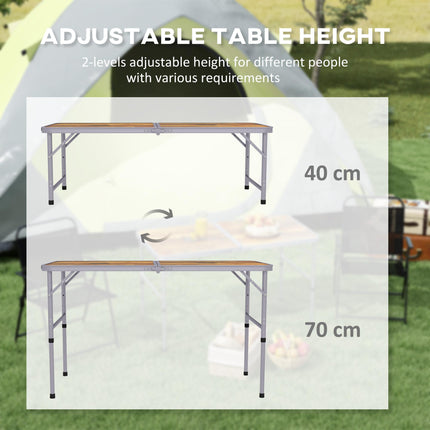 Height Adjustable 3ft Folding Camping Table with Aluminium Frame - Coffee