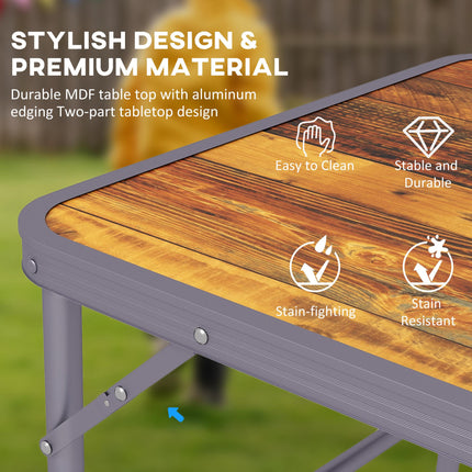 Height Adjustable 3ft Folding Camping Table with Aluminium Frame - Coffee