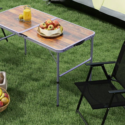 Height Adjustable 3ft Folding Camping Table with Aluminium Frame - Coffee