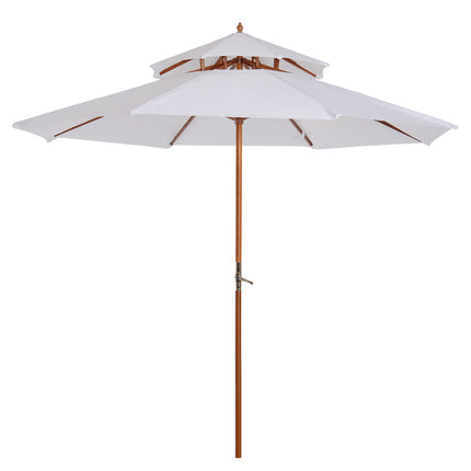 2.7m Double Tier Patio Umbrella with Bamboo Frame - Cream White