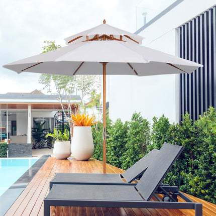 2.7m Double Tier Patio Umbrella with Bamboo Frame - Cream White