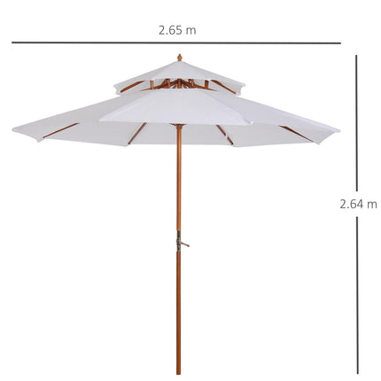2.7m Double Tier Patio Umbrella with Bamboo Frame - Cream White