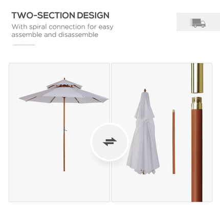 2.7m Double Tier Patio Umbrella with Bamboo Frame - Cream White