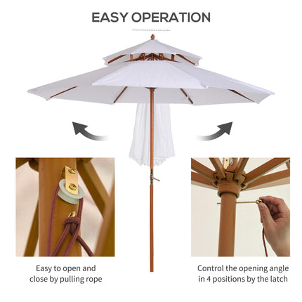 2.7m Double Tier Patio Umbrella with Bamboo Frame - Cream White