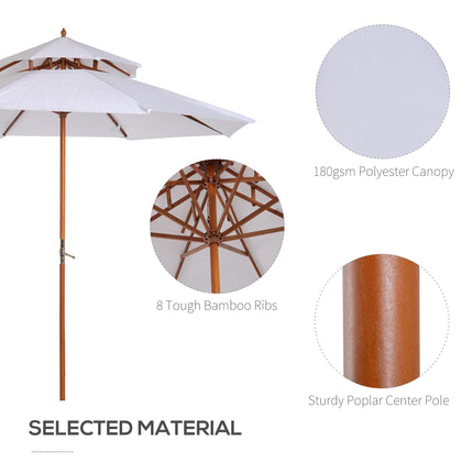 2.7m Double Tier Patio Umbrella with Bamboo Frame - Cream White