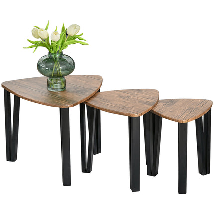 3-Piece MDF Steel Nesting Coffee and Side Table Set - Walnut Wood Grain