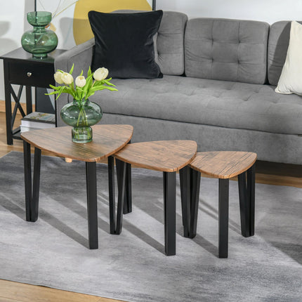 3-Piece MDF Steel Nesting Coffee and Side Table Set - Walnut Wood Grain