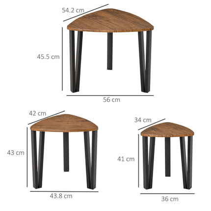 3-Piece MDF Steel Nesting Coffee and Side Table Set - Walnut Wood Grain