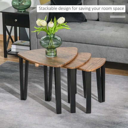 3-Piece MDF Steel Nesting Coffee and Side Table Set - Walnut Wood Grain
