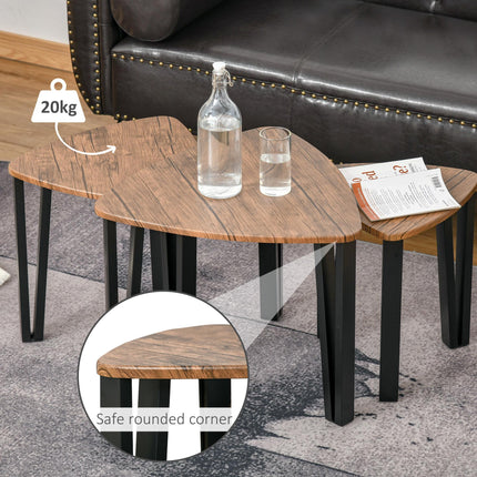 3-Piece MDF Steel Nesting Coffee and Side Table Set - Walnut Wood Grain