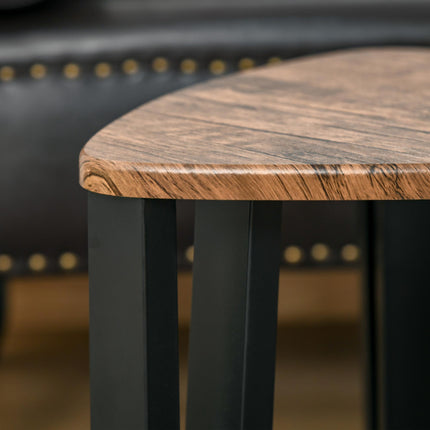 3-Piece MDF Steel Nesting Coffee and Side Table Set - Walnut Wood Grain