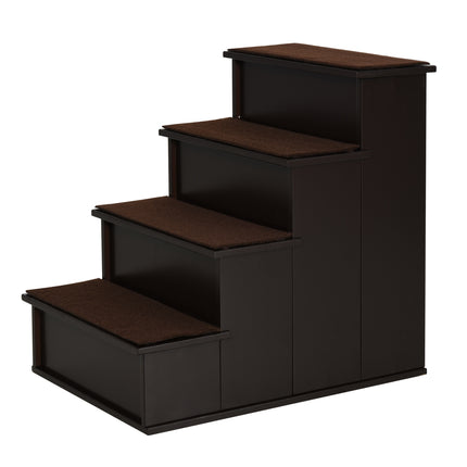 4 Step Cushioned Pet Stairs with Non-Slip Carpet for Dogs & Cats, 40x59x54.2 cm - Dark Coffee