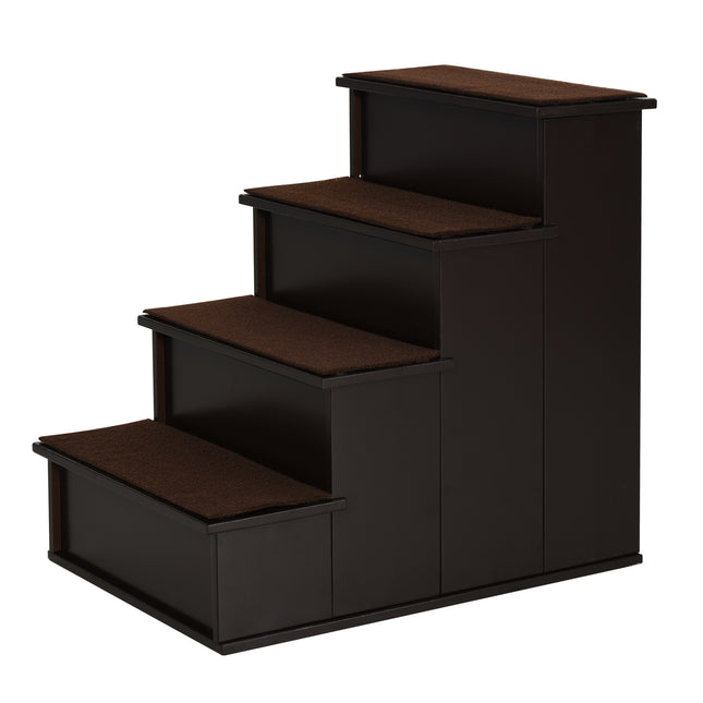 4 Step Cushioned Pet Stairs with Non-Slip Carpet for Dogs & Cats, 40x59x54.2 cm - Dark Coffee