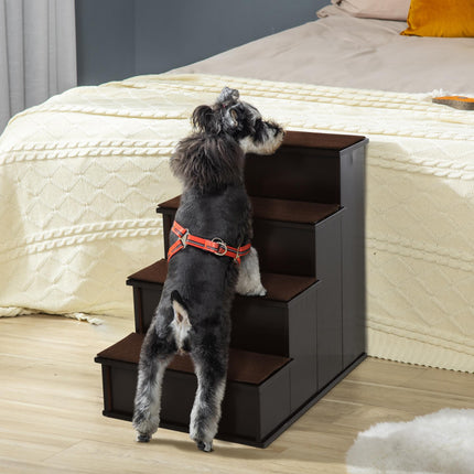 4 Step Cushioned Pet Stairs with Non-Slip Carpet for Dogs & Cats, 40x59x54.2 cm - Dark Coffee