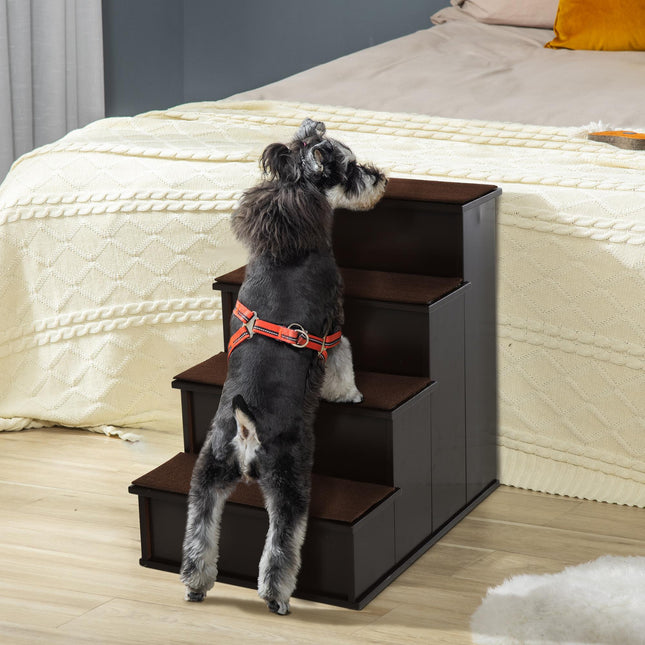 4 Step Cushioned Pet Stairs with Non-Slip Carpet for Dogs & Cats, 40x59x54.2 cm - Dark Coffee