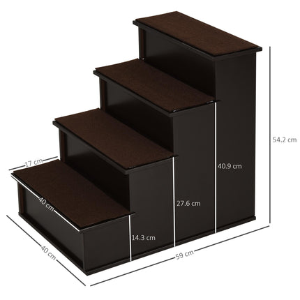 4 Step Cushioned Pet Stairs with Non-Slip Carpet for Dogs & Cats, 40x59x54.2 cm - Dark Coffee