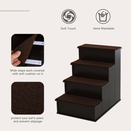 4 Step Cushioned Pet Stairs with Non-Slip Carpet for Dogs & Cats, 40x59x54.2 cm - Dark Coffee