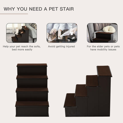 4 Step Cushioned Pet Stairs with Non-Slip Carpet for Dogs & Cats, 40x59x54.2 cm - Dark Coffee