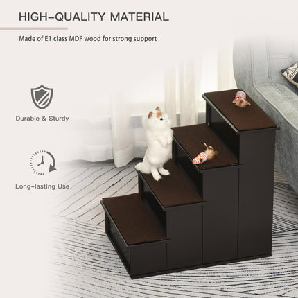 4 Step Cushioned Pet Stairs with Non-Slip Carpet for Dogs & Cats, 40x59x54.2 cm - Dark Coffee