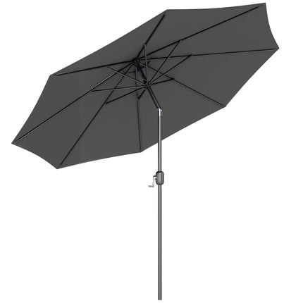3m Tilting Garden Parasol with 8 Ribs, Crank Handle & Sun Shade for Balcony, Bench - Dark Grey
