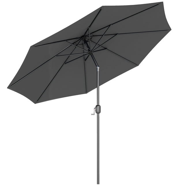 3m Tilting Garden Parasol with 8 Ribs, Crank Handle & Sun Shade for Balcony, Bench - Dark Grey