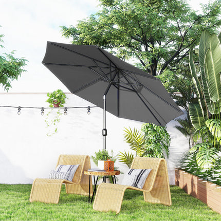 3m Tilting Garden Parasol with 8 Ribs, Crank Handle & Sun Shade for Balcony, Bench - Dark Grey