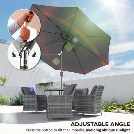 3m Tilting Garden Parasol with 8 Ribs, Crank Handle & Sun Shade for Balcony, Bench - Dark Grey