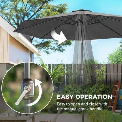 3m Tilting Garden Parasol with 8 Ribs, Crank Handle & Sun Shade for Balcony, Bench - Dark Grey