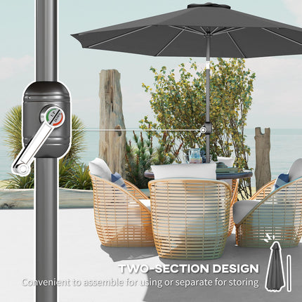 3m Tilting Garden Parasol with 8 Ribs, Crank Handle & Sun Shade for Balcony, Bench - Dark Grey