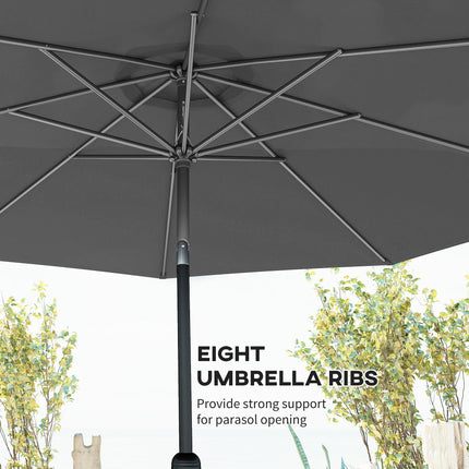 3m Tilting Garden Parasol with 8 Ribs, Crank Handle & Sun Shade for Balcony, Bench - Dark Grey