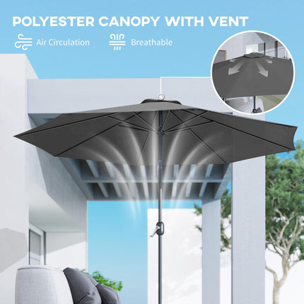 3m Tilting Garden Parasol with 8 Ribs, Crank Handle & Sun Shade for Balcony, Bench - Dark Grey