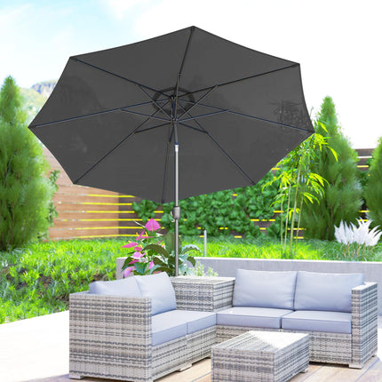 3m Tilting Garden Parasol with 8 Ribs, Crank Handle & Sun Shade for Balcony, Bench - Dark Grey