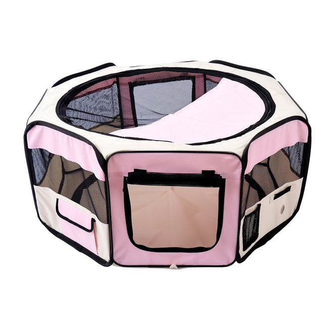 Fabric Pet Playpen for Puppy Dog Cat Rabbit Guinea Pig 90x41 cm - Pink and Cream