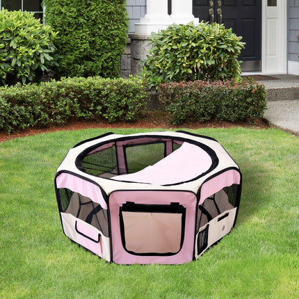 Fabric Pet Playpen for Puppy Dog Cat Rabbit Guinea Pig 90x41 cm - Pink and Cream