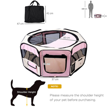Fabric Pet Playpen for Puppy Dog Cat Rabbit Guinea Pig 90x41 cm - Pink and Cream