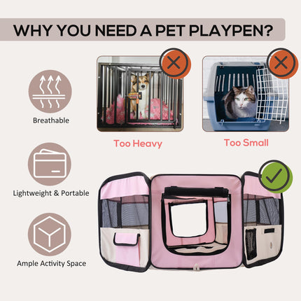 Fabric Pet Playpen for Puppy Dog Cat Rabbit Guinea Pig 90x41 cm - Pink and Cream