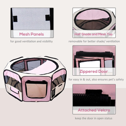 Fabric Pet Playpen for Puppy Dog Cat Rabbit Guinea Pig 90x41 cm - Pink and Cream
