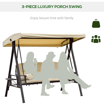 Steel 3-Seater Swing Chair Hammock with Canopy and Cushion - Beige