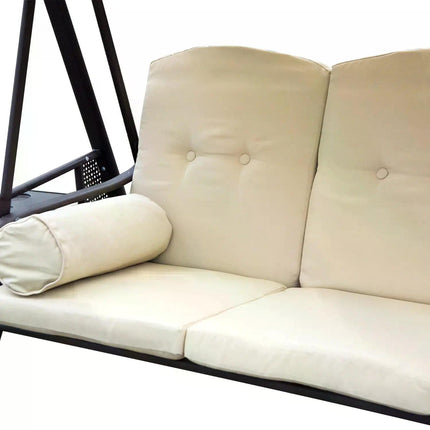 Steel 3-Seater Swing Chair Hammock with Canopy and Cushion - Beige