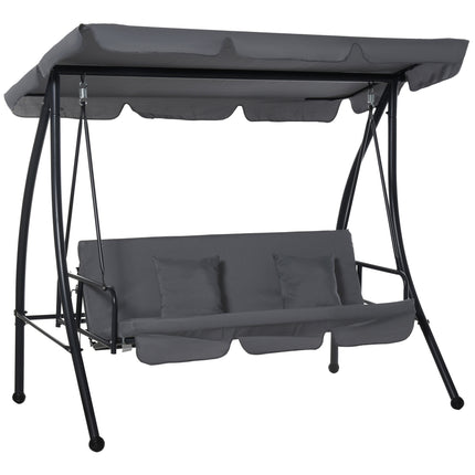 2-in-1 3-Seater Patio Swing Chair Lounger with Convertible Canopy and Cushion - Dark Grey
