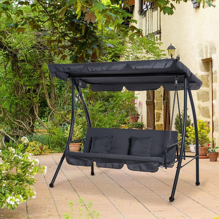 2-in-1 3-Seater Patio Swing Chair Lounger with Convertible Canopy and Cushion - Dark Grey