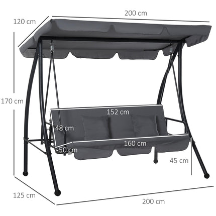 2-in-1 3-Seater Patio Swing Chair Lounger with Convertible Canopy and Cushion - Dark Grey