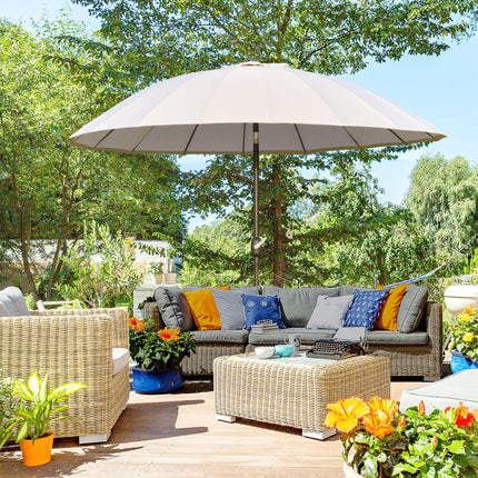 255cm Outdoor Patio Parasol with Push Button Tilt & Fibreglass Ribs - White